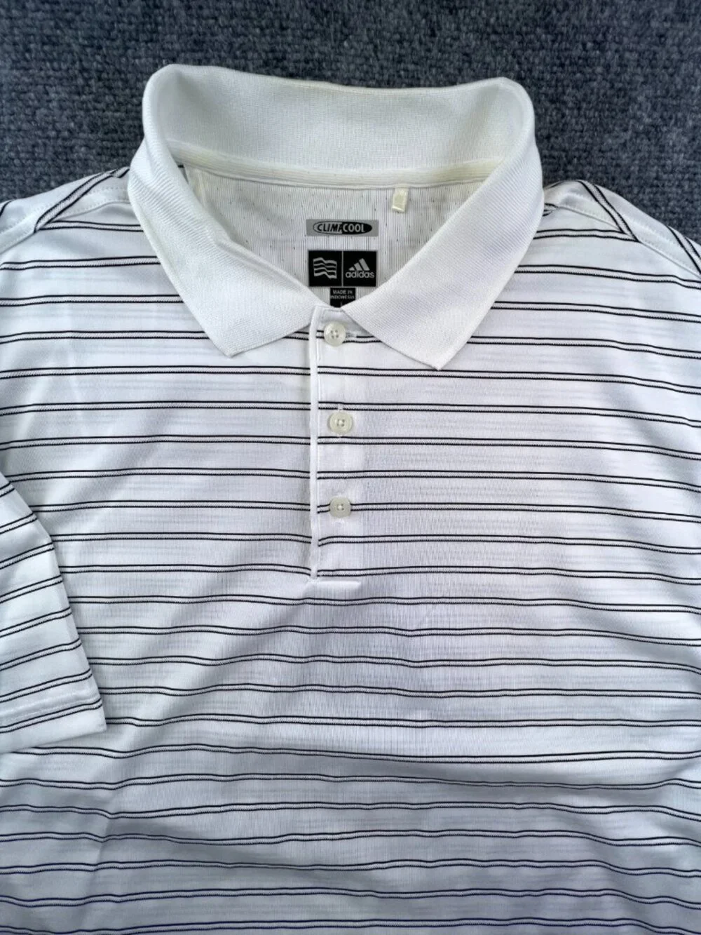 Adidas White Black Striped Large Short Sleeve Polo Shirt Men’s Climacool Adult